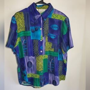 Colorful Leaf Print Button-Up Shirt